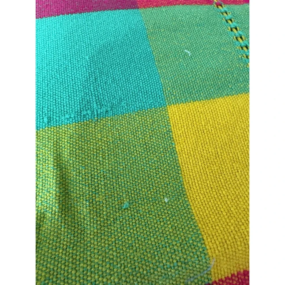 Vintage Bright Colored Checked Tablecloth 43